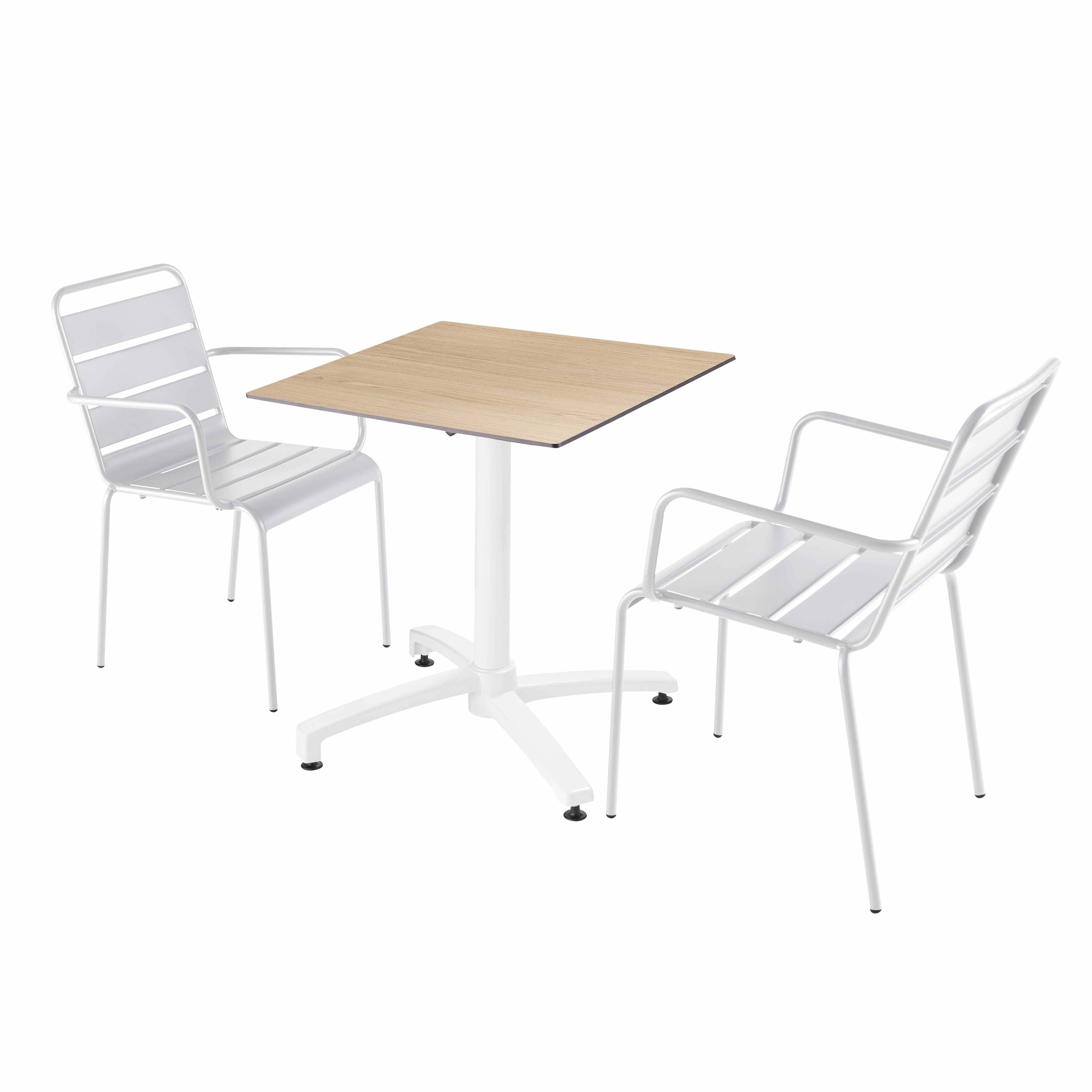 Oviala - Ensemble table de terrasse stratifié chêne avec 2 fauteuils blanc - Oviala - Imagen 1