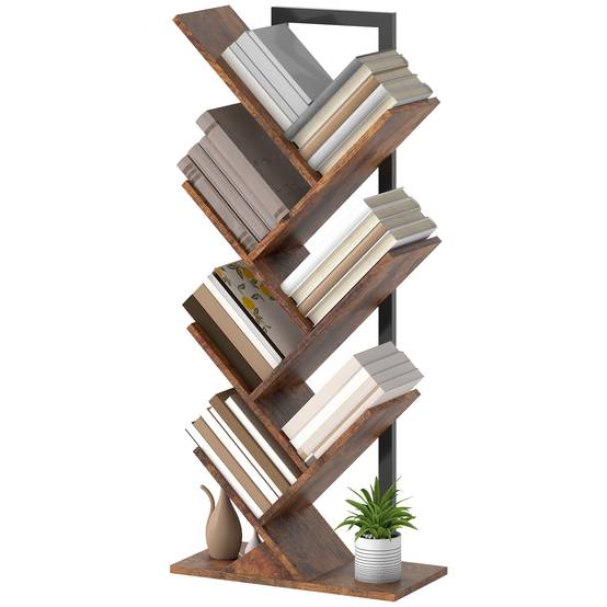 Étagère à livres, étagère autoportante à 7 niveaux, étroite, en forme d'arbre, idéale pour le bureau, couleur marron rustique - Image 2