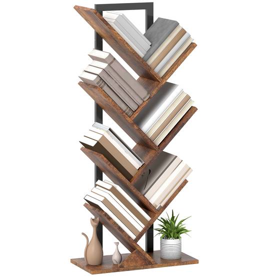 Étagère à livres, étagère autoportante à 7 niveaux, étroite, en forme d'arbre, idéale pour le bureau, couleur marron rustique - Image 1