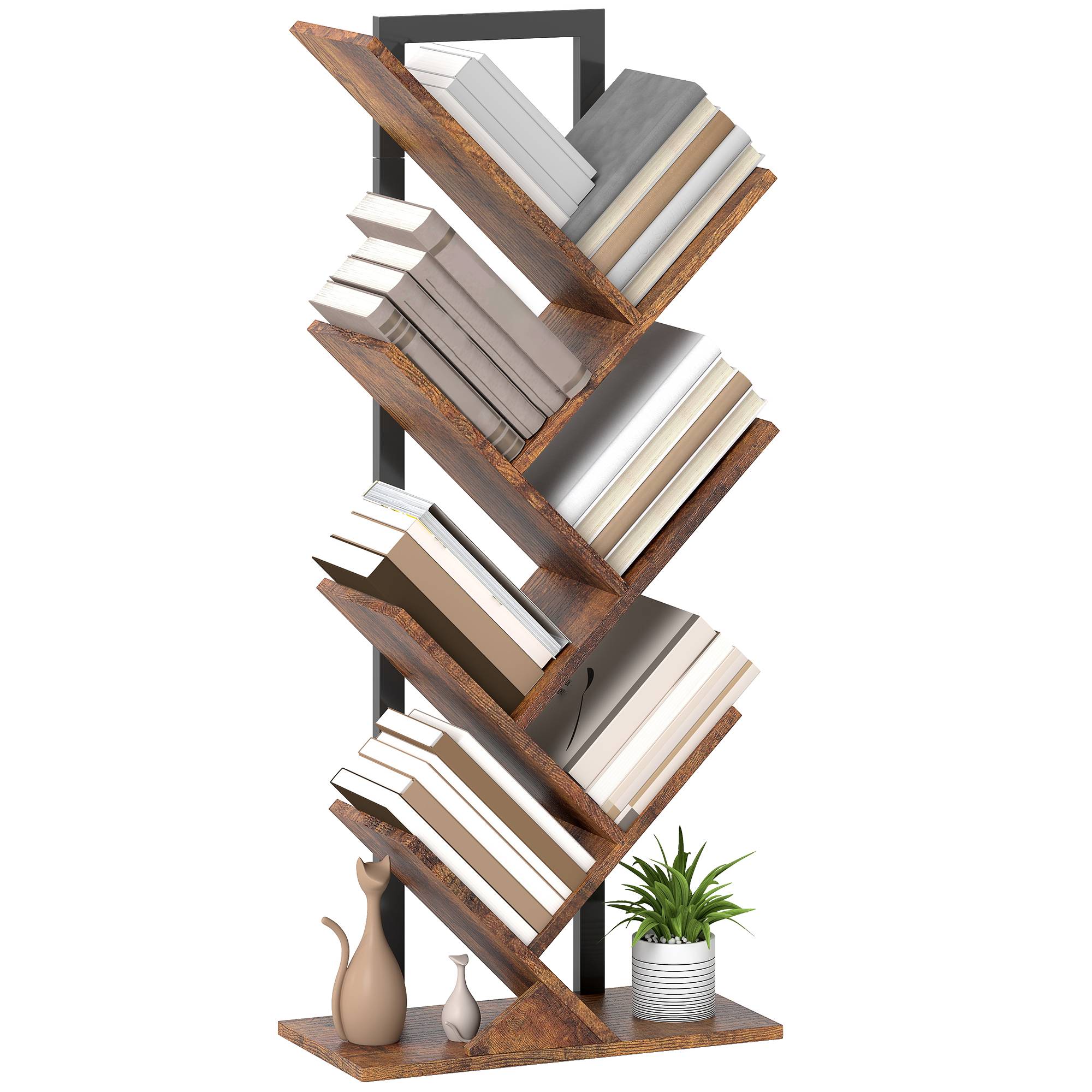 Étagère à livres, étagère autoportante à 7 niveaux, étroite, en forme d'arbre, idéale pour le bureau, couleur marron rustique - Image 1