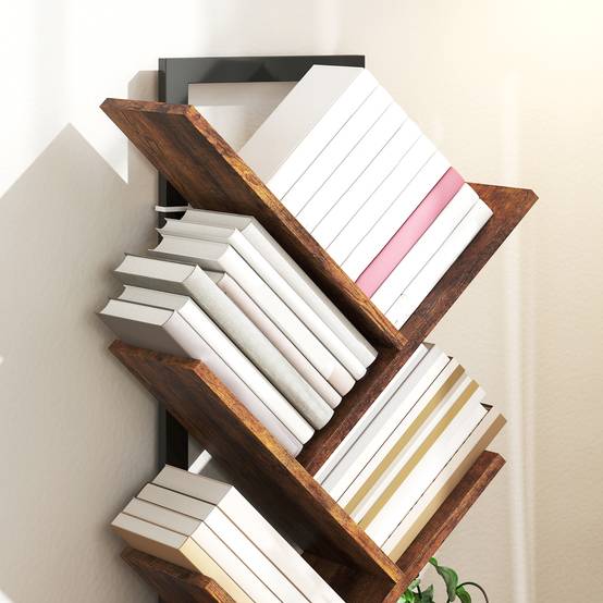 Étagère à livres, étagère autoportante à 7 niveaux, étroite, en forme d'arbre, idéale pour le bureau, couleur marron rustique - Image 10