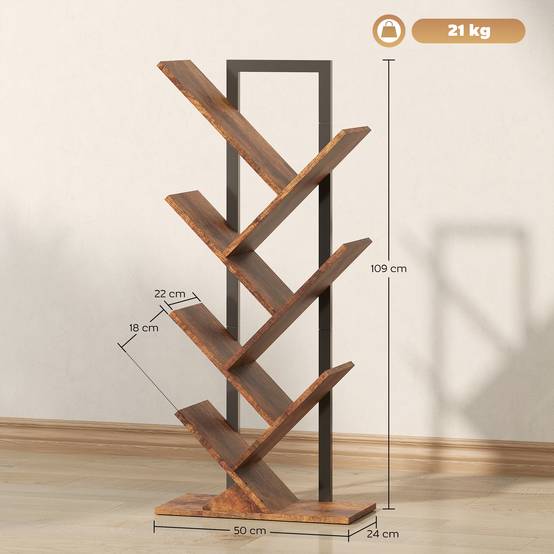 Étagère à livres, étagère autoportante à 7 niveaux, étroite, en forme d'arbre, idéale pour le bureau, couleur marron rustique - Image 5