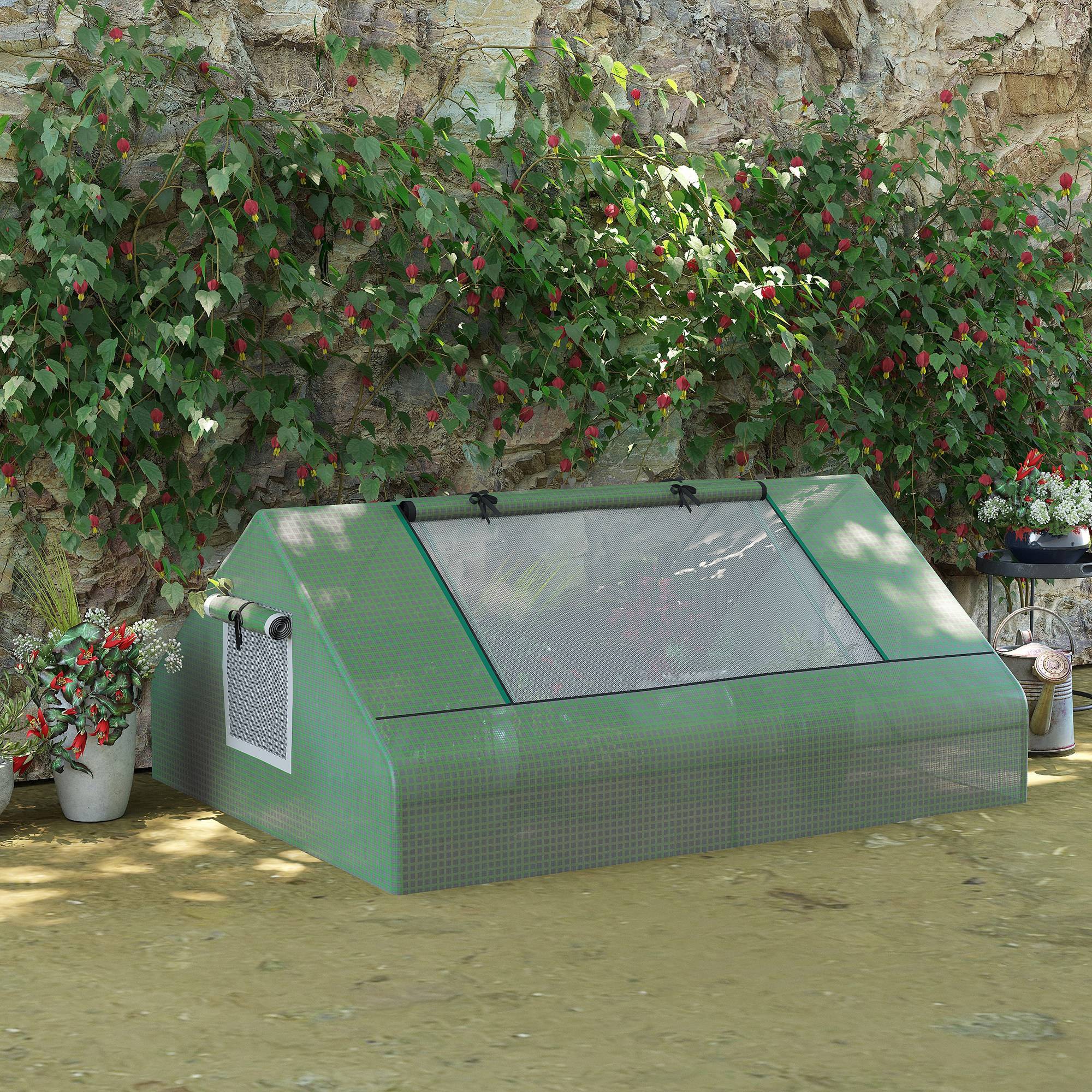 ComfortXL - Mini serre tunnel acier bâche PE jardin protection hivernage 180x140x80cm vert foncé - ComfortXL Outdoor Living - Image 4