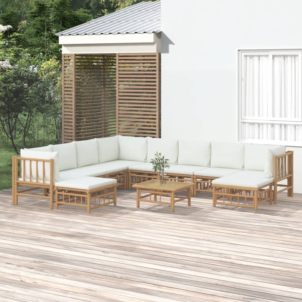 Vidaxl - Salon de jardin 11 pcs avec coussins blanc crème bambou vidaXL 3155193 - Imagen 1
