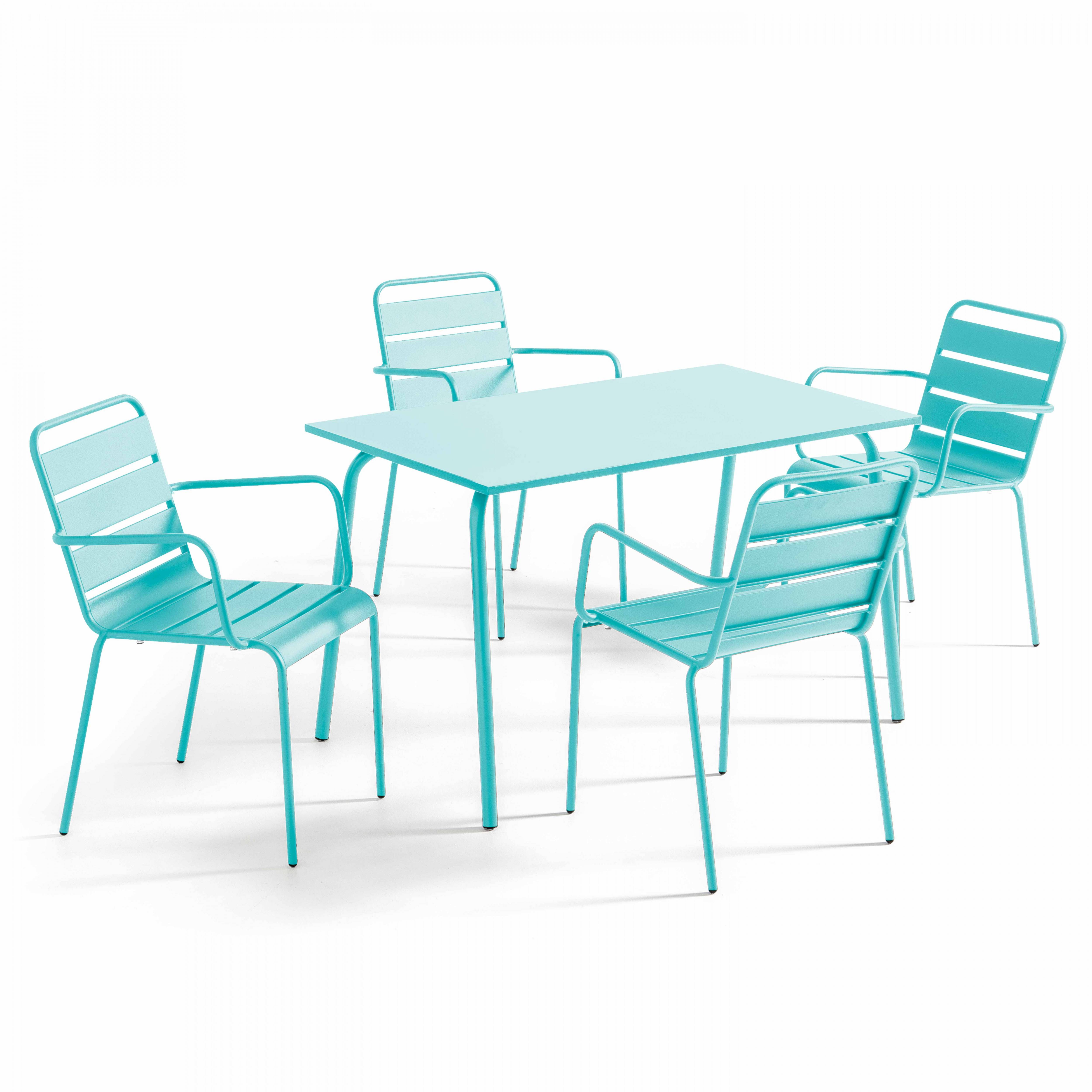 Oviala - Ensemble table de jardin et 4 fauteuils en métal turquoise Palavas - Oviala - Imagen 1