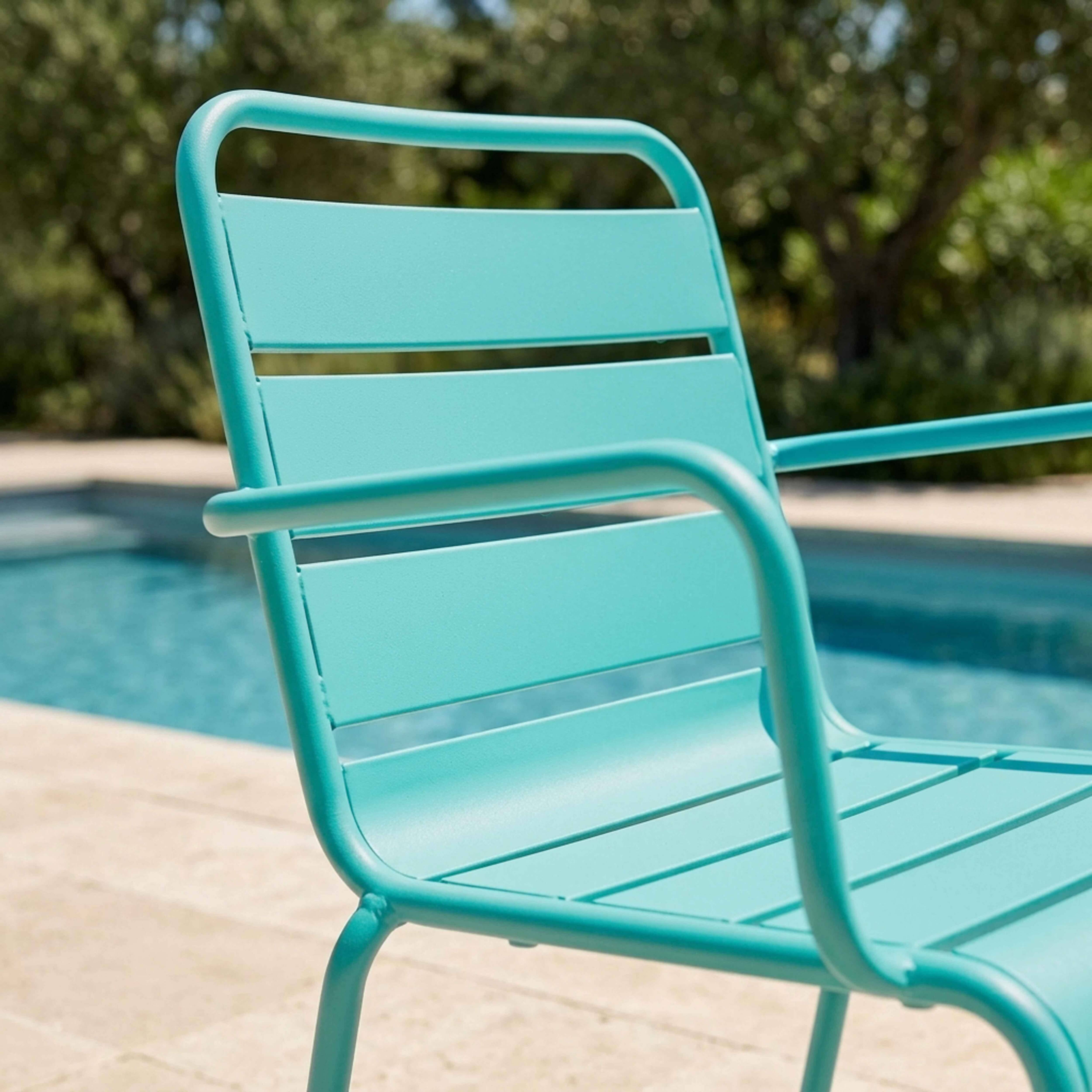 Oviala - Ensemble table de jardin et 4 fauteuils en métal turquoise Palavas - Oviala - Imagen 4