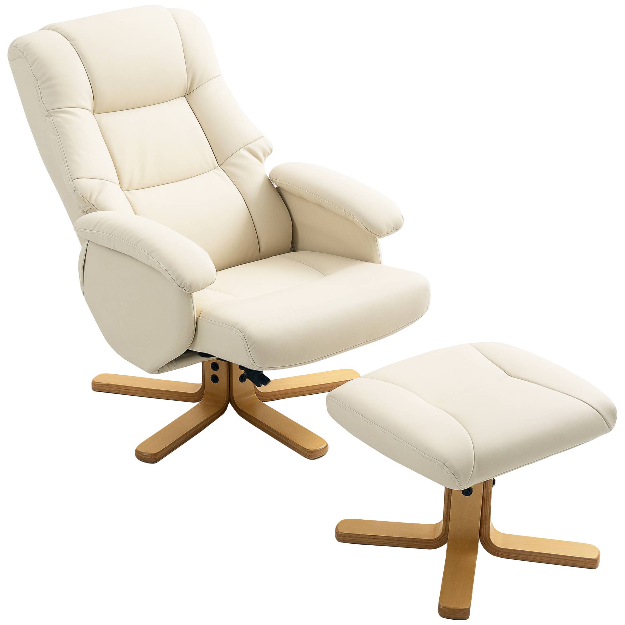 Sans Marque - Fauteuil relax avec repose-pied fauteuil de relaxation pivotant 360° dossier inclinable charge 120 Kg crème - Image 2