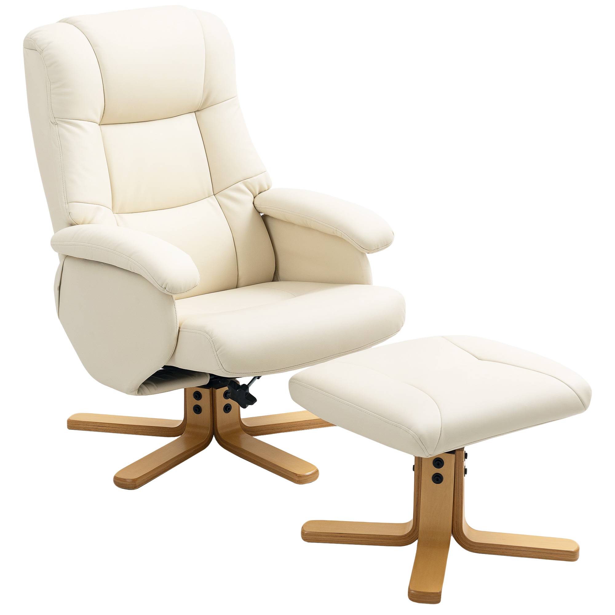 Sans Marque - Fauteuil relax avec repose-pied fauteuil de relaxation pivotant 360° dossier inclinable charge 120 Kg crème - Image 1