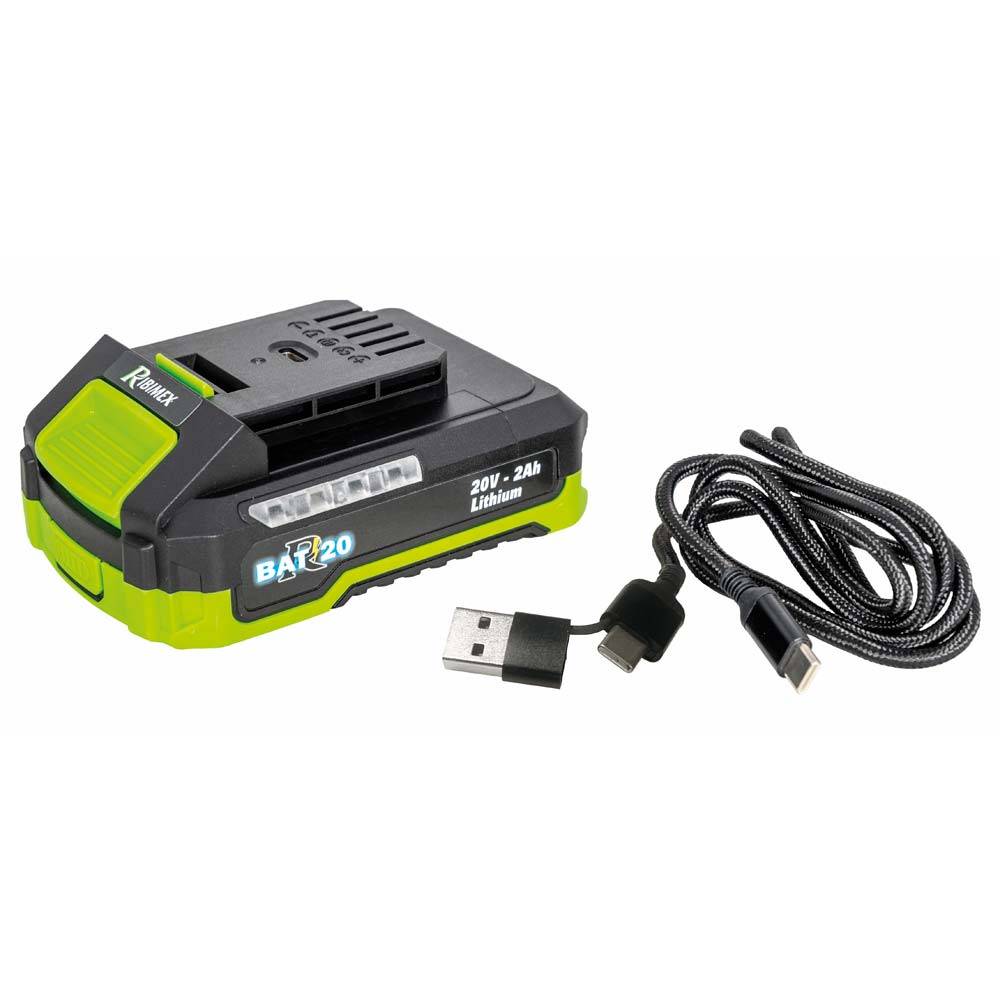 Ribimex - Batterie 2 Amp R-BAT20 avec câble de charge 1m USB-C USB-A