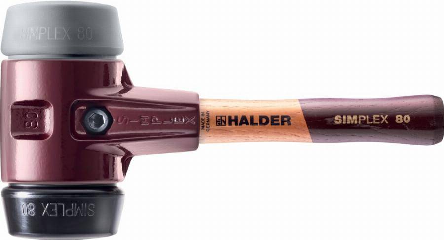 Maillet HALDER SIMPLEX TPE moyen / caoutchouc chargé avec boîtier en fonte malléable et manche en bois - D=80 mm - Manche extra-court - 3023.082