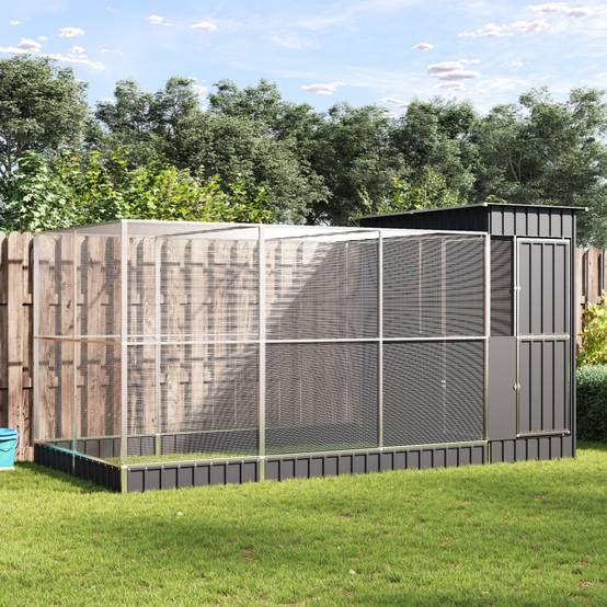 Volière avec Extension Acier Galvanisé Large Argent 416x203x216cm - ComfortXL Outdoor Living - Image 1