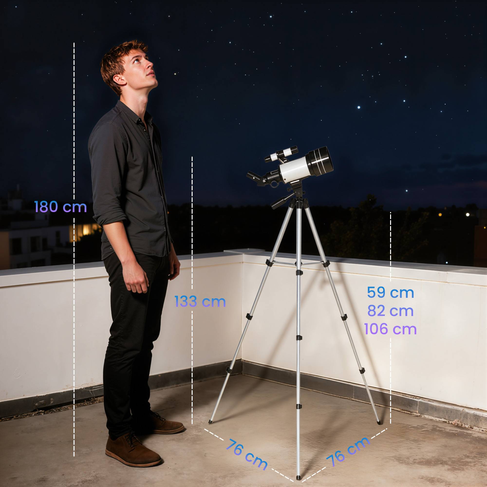 Télescope Astronomique 70 mm, Télescope Réfracteur 100X/50X/30X avec 3 Oculaires, Monture AZ 300 mm, 76x76x133cm - Image 5