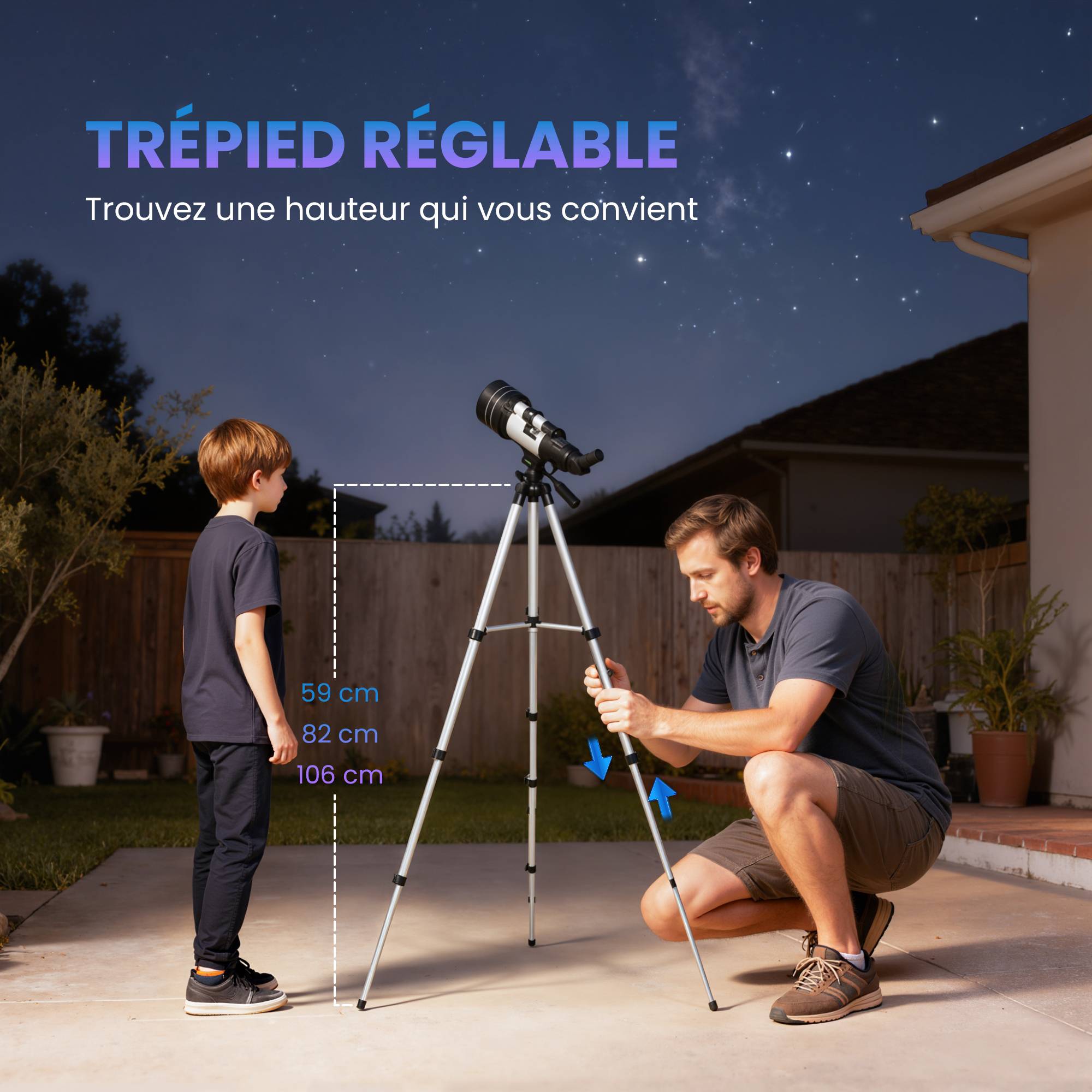 Télescope Astronomique 70 mm, Télescope Réfracteur 100X/50X/30X avec 3 Oculaires, Monture AZ 300 mm, 76x76x133cm - Image 9