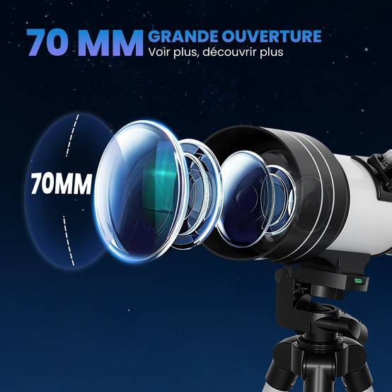 Télescope Astronomique 70 mm, Télescope Réfracteur 100X/50X/30X avec 3 Oculaires, Monture AZ 300 mm, 76x76x133cm - Image 6