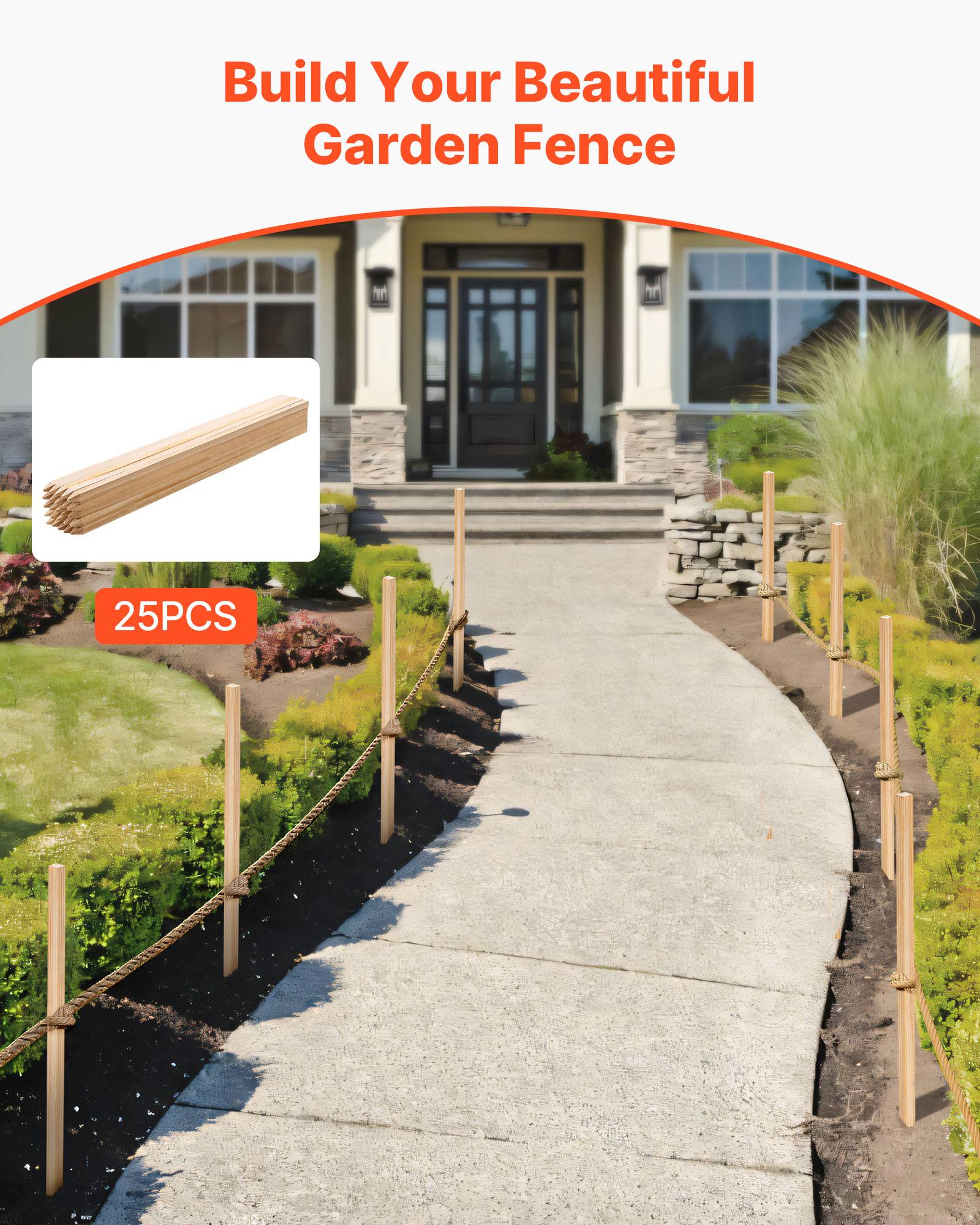 VEVOR Piquets Clôture Jardin Bois Poteaux à Pointe 25 PCS 19,05x19,05x914,4 mm - Image 2