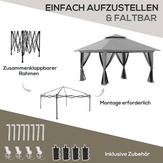 Tonnelle pliante polyester gris foncé 392 x 392 x 283 cm - PANGIVO - Image 7