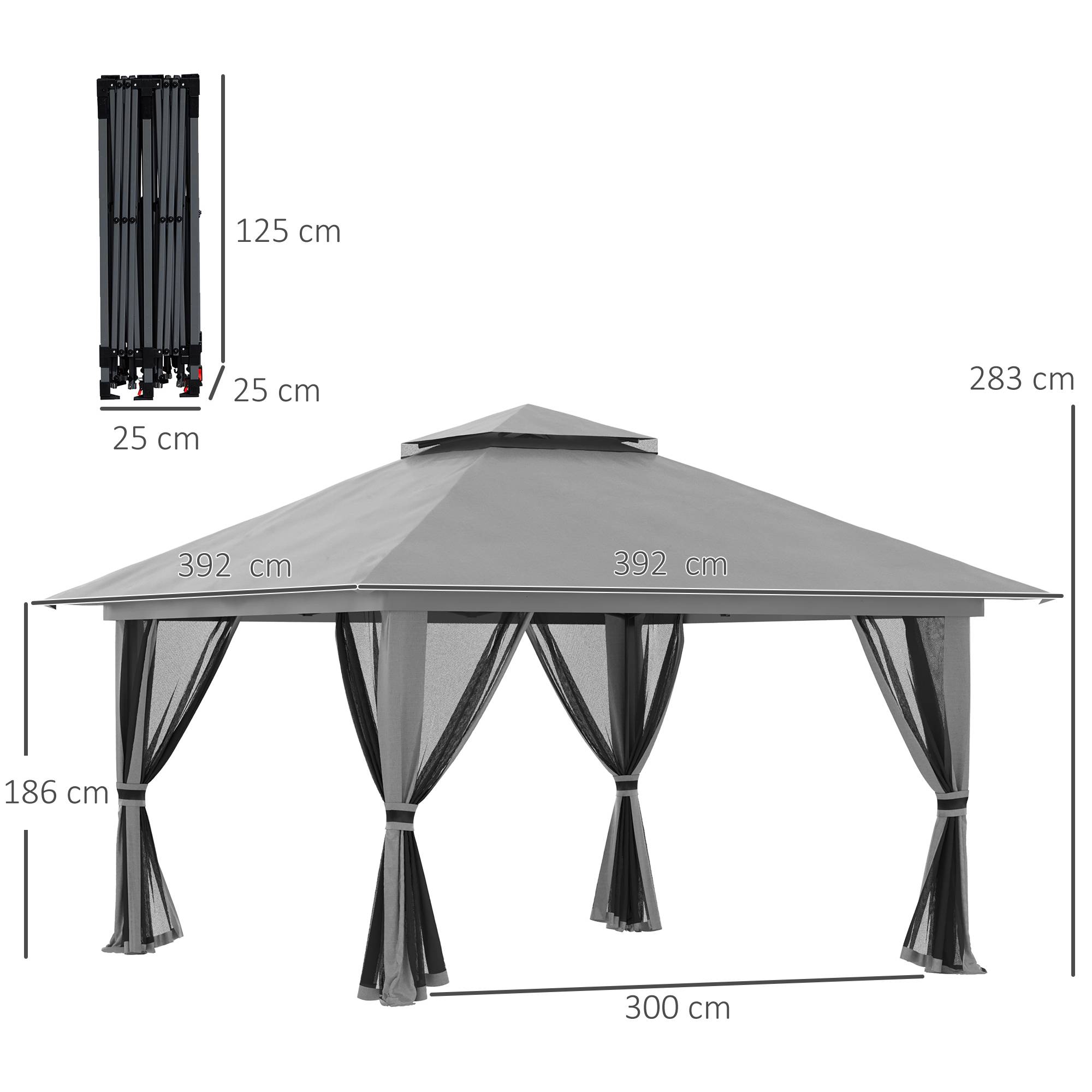 Tonnelle pliante polyester gris foncé 392 x 392 x 283 cm - PANGIVO - Image 5