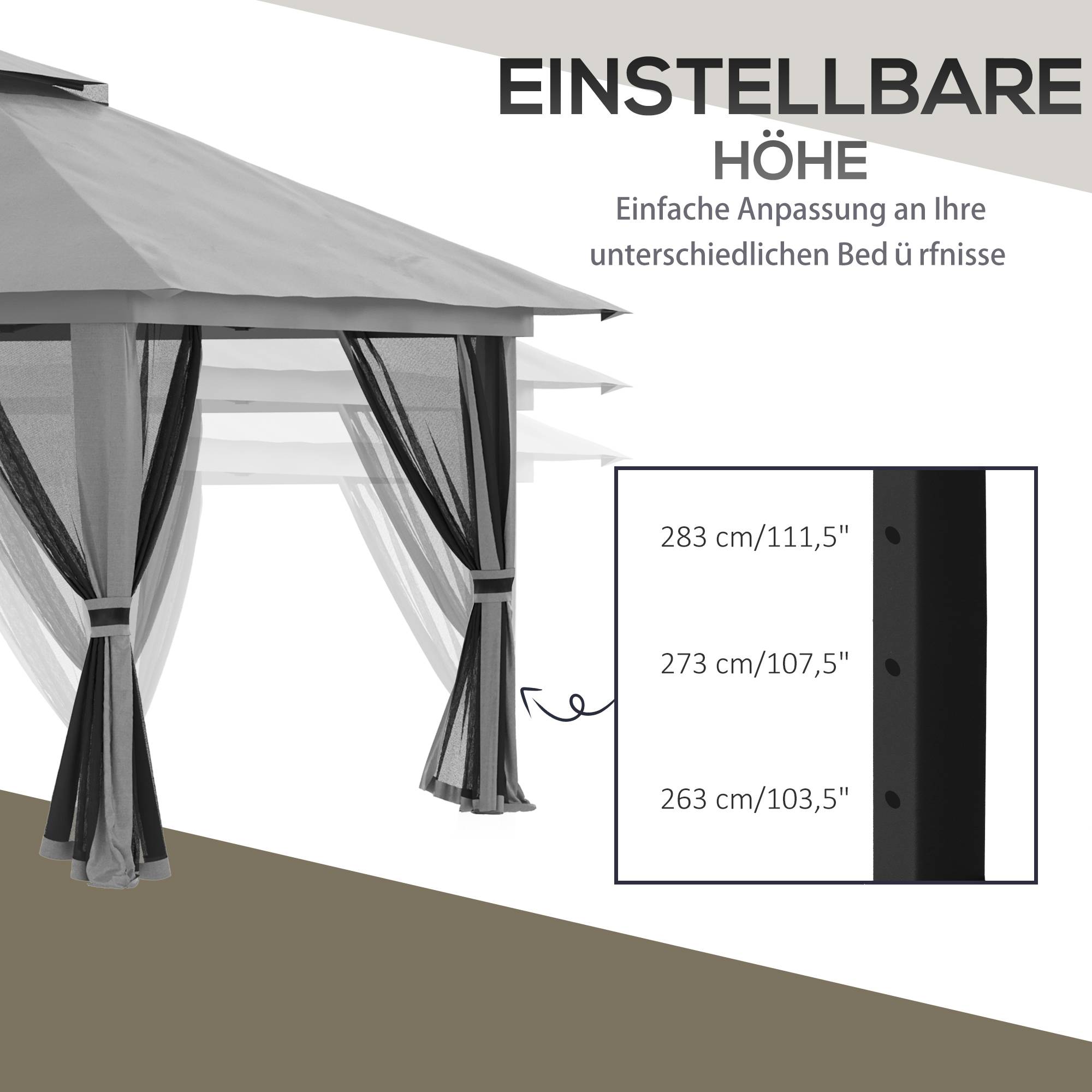 Tonnelle pliante polyester gris foncé 392 x 392 x 283 cm - PANGIVO - Image 8