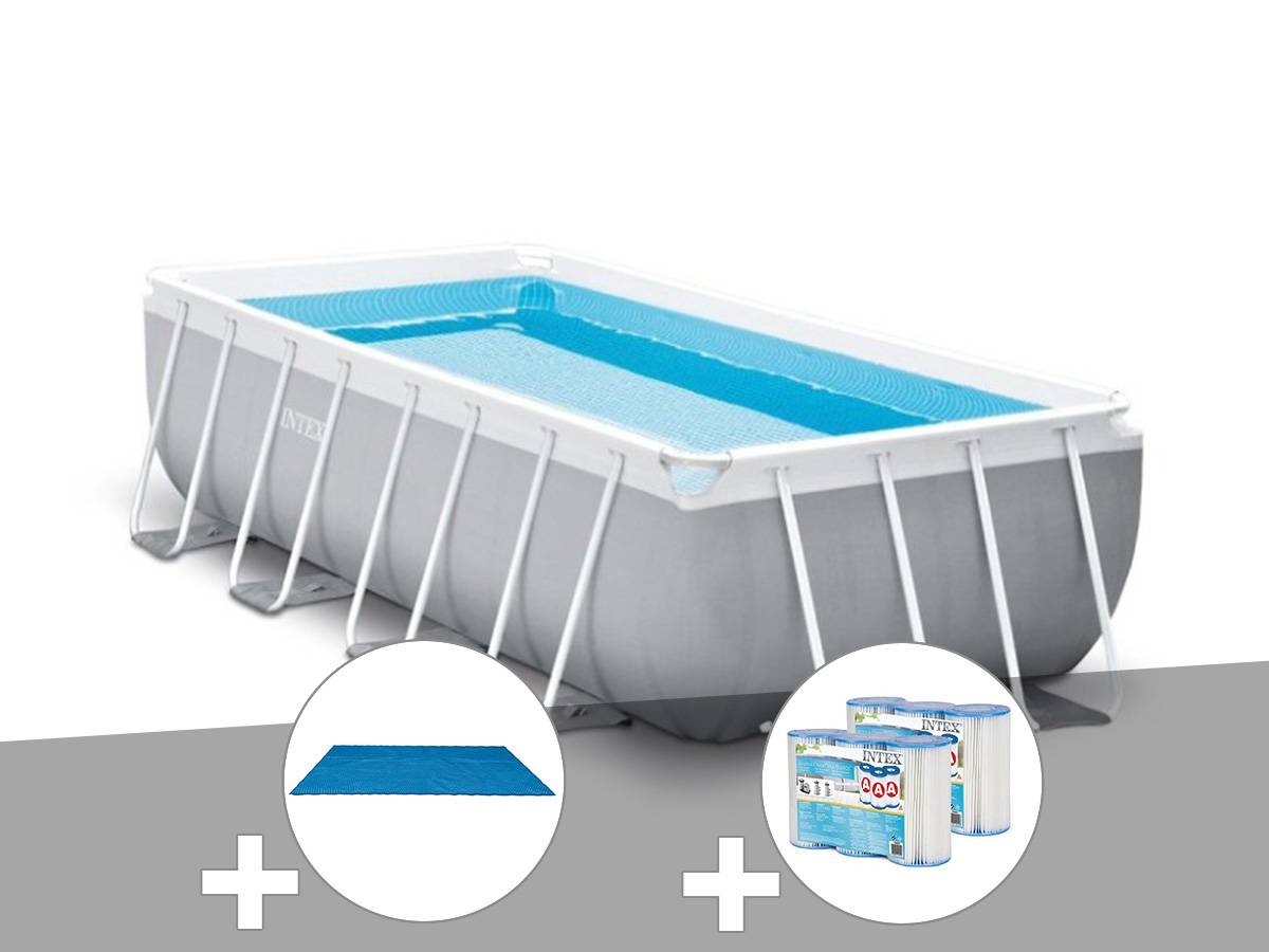Kit piscine tubulaire Intex Prism Frame rectangulaire 4,00 x 2,00 x 1,00 m + Bâche à bulles + 6 cartouches de filtration