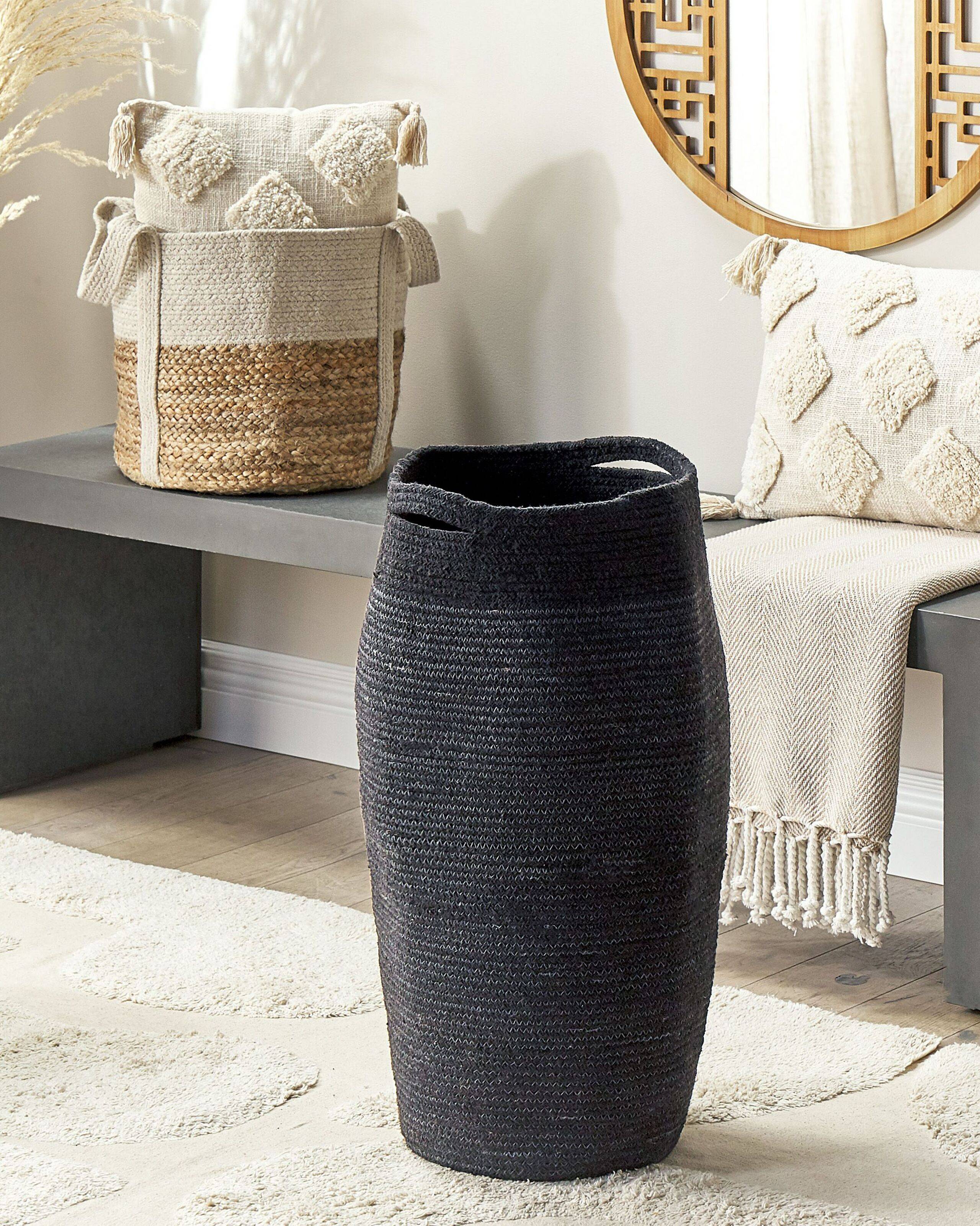 Beliani - Panier Noir en Coton 33 cm de Diamètre Corbeille à Linge Faite Main Tressée Rangement à Rayures pour Intérieur Accessoire - Imagen 2