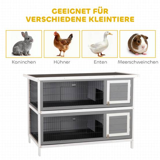 Clapier pour petits animaux (cobayes et lapins nains), à deux étages, en bois gris - Image 10