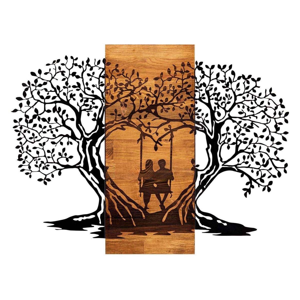Hanah Home - Décoration murale en métal et bois Amoureux sur balançoire - Imagen 1