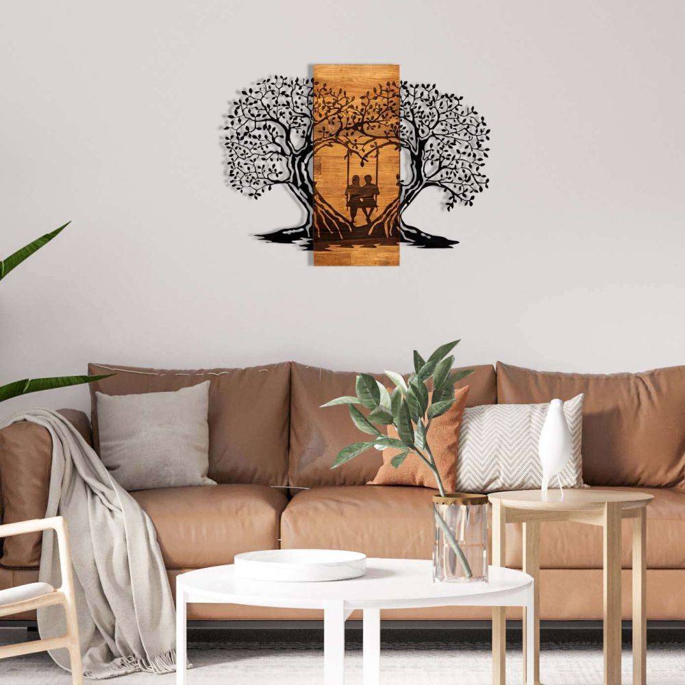 Hanah Home - Décoration murale en métal et bois Amoureux sur balançoire - Imagen 2