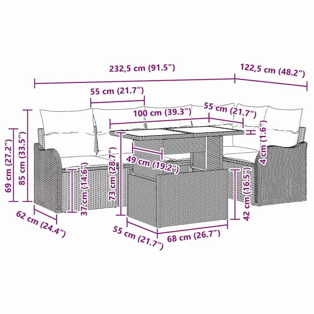 Salon de Jardin 5 Places en Poly Rotin Pour Bord de Piscine Table Verre et Pieds Réglables Beige – ComfortXL Outdoor Living - Image 3