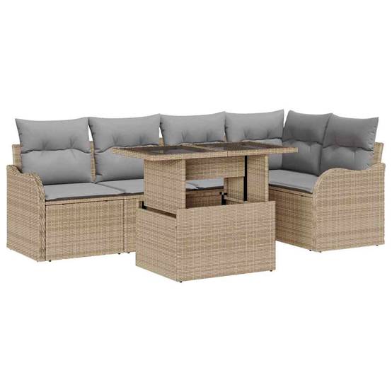 Salon de Jardin 5 Places en Poly Rotin Pour Bord de Piscine Table Verre et Pieds Réglables Beige – ComfortXL Outdoor Living - Image 2