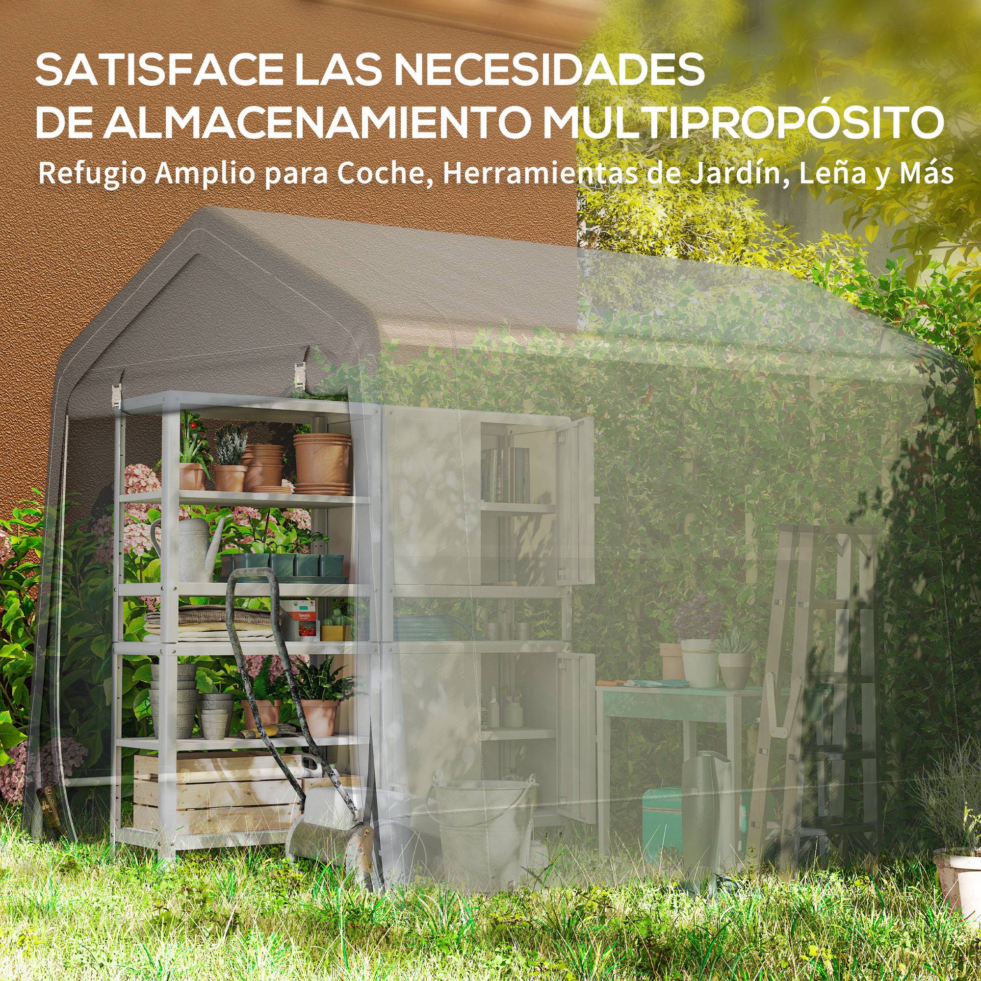 Abri vélo de jardin avec structure métallique, 2 portes zippées, imperméable, résistant aux UV, 2,4 x 2 x 2 m, gris foncé - Image 9
