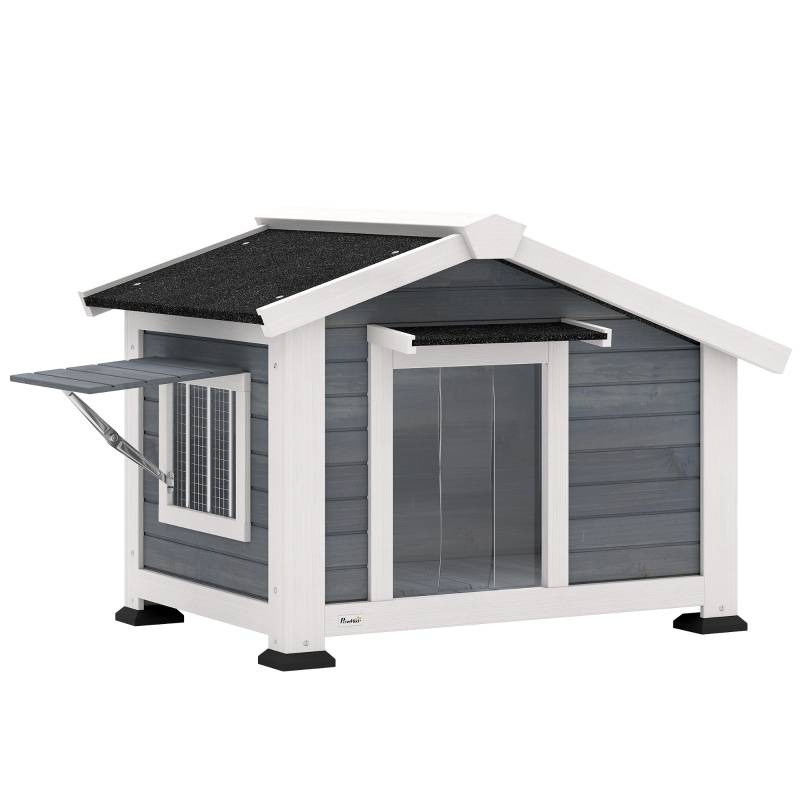 Niche pour chien bois de sapin extérieur étanche avec fenêtre 98x76x69,5cm gris - ComfortXL Outdoor Living - Image 2