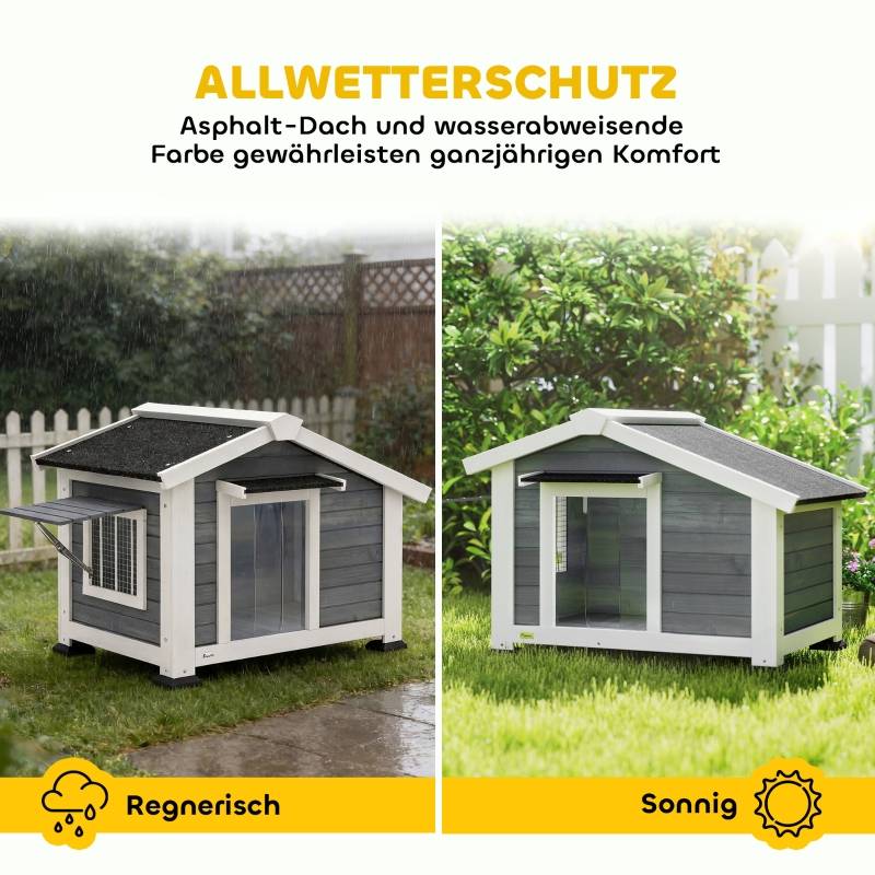 Niche pour chien bois de sapin extérieur étanche avec fenêtre 98x76x69,5cm gris - ComfortXL Outdoor Living - Image 5