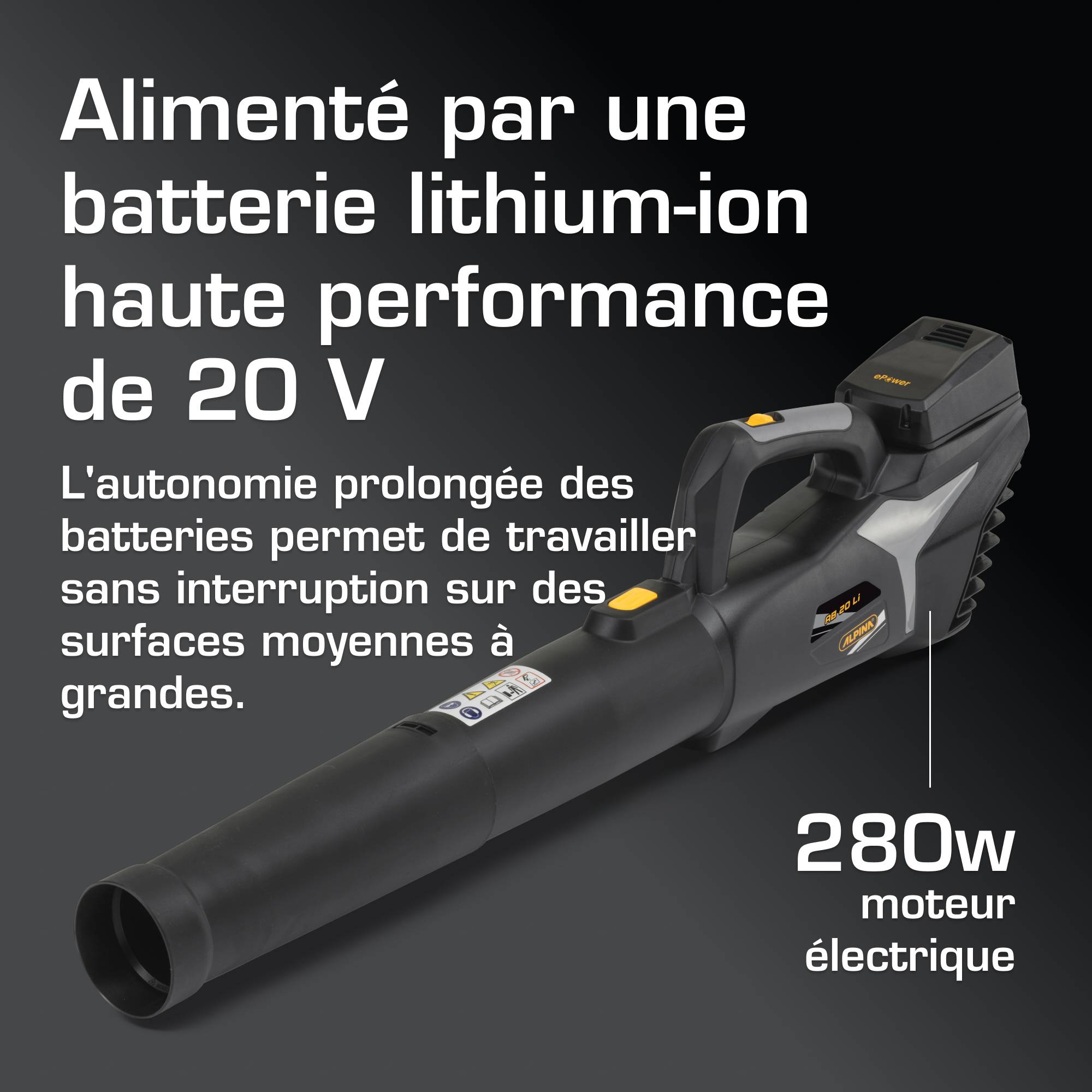 Alpina - Souffleur sans fil AB 20 Li, 20V, vitesse air 32 m/s, léger 1.8kg, contrôle vitesse - ALPINA - Imagen 3