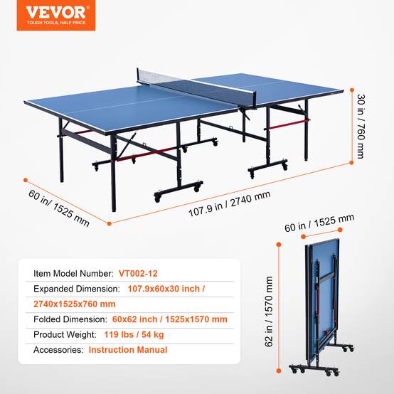 Vevor - VEVOR Table ping-pong pliable, MDF 12 mm. Filet rapide, roues verrouillables. Intérieur. - Image 7