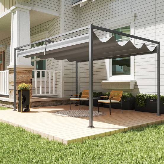 Pergola de jardin métal terrasse toit rétractable manuel anti-UV 4x3m gris - ComfortXL Outdoor Living - Image 9