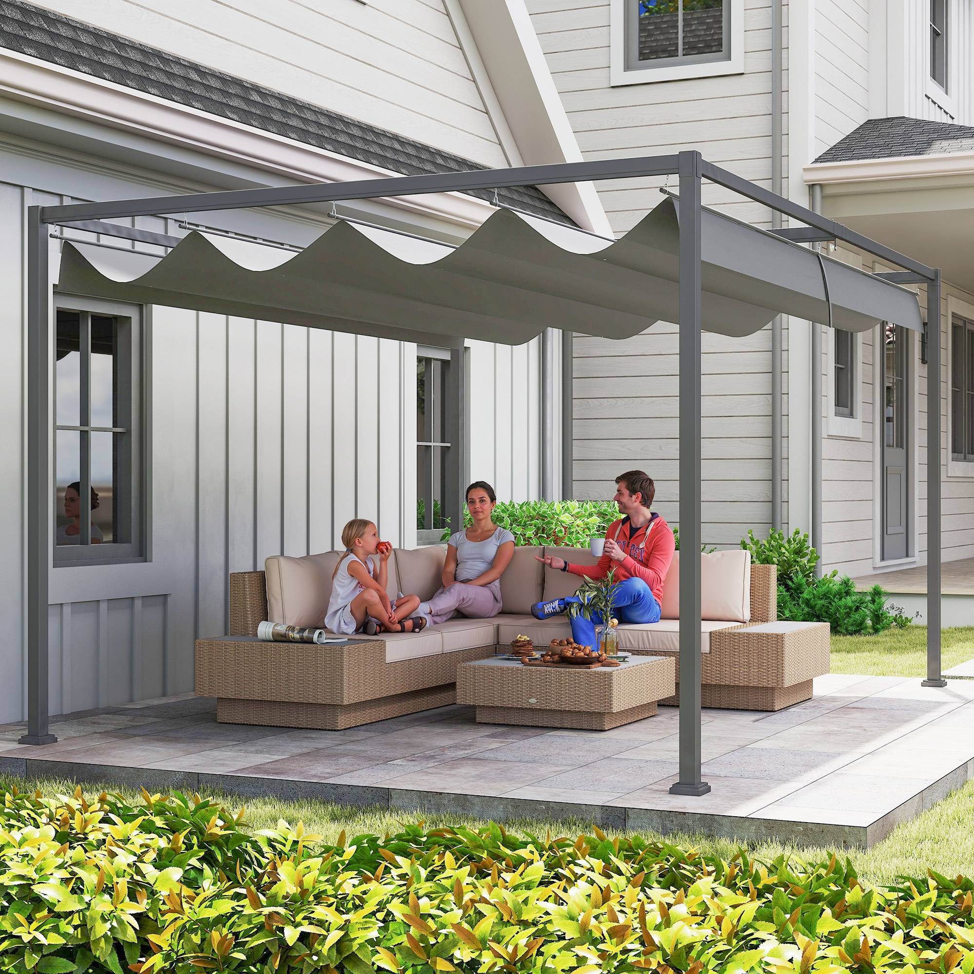 Pergola de jardin métal terrasse toit rétractable manuel anti-UV 4x3m gris - ComfortXL Outdoor Living - Image 4