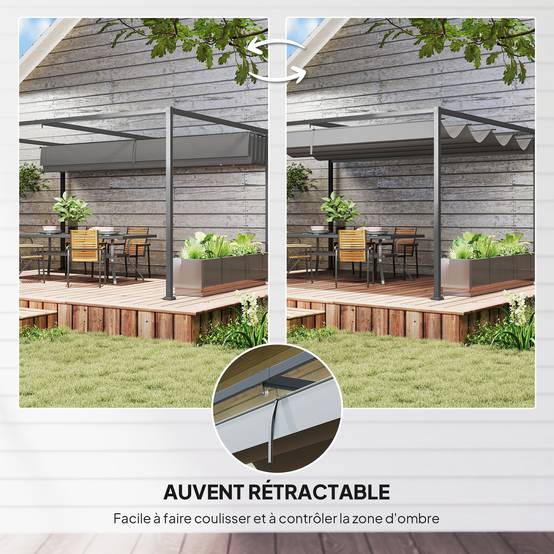 Pergola de jardin métal terrasse toit rétractable manuel anti-UV 4x3m gris - ComfortXL Outdoor Living - Image 6