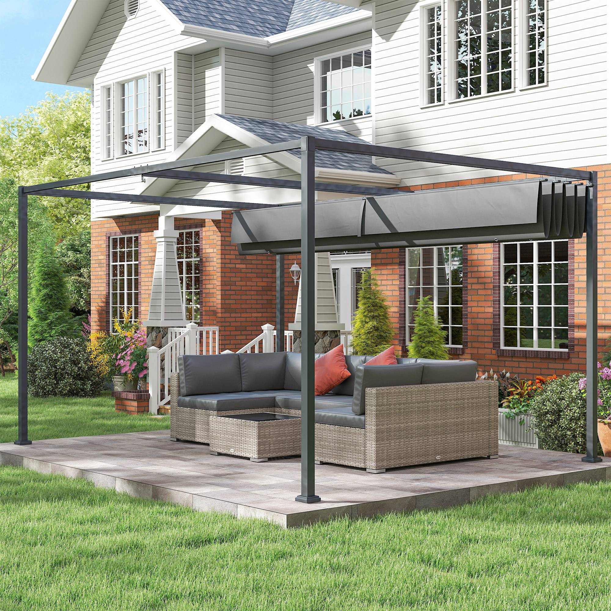 Pergola de jardin métal terrasse toit rétractable manuel anti-UV 4x3m gris - ComfortXL Outdoor Living - Image 10