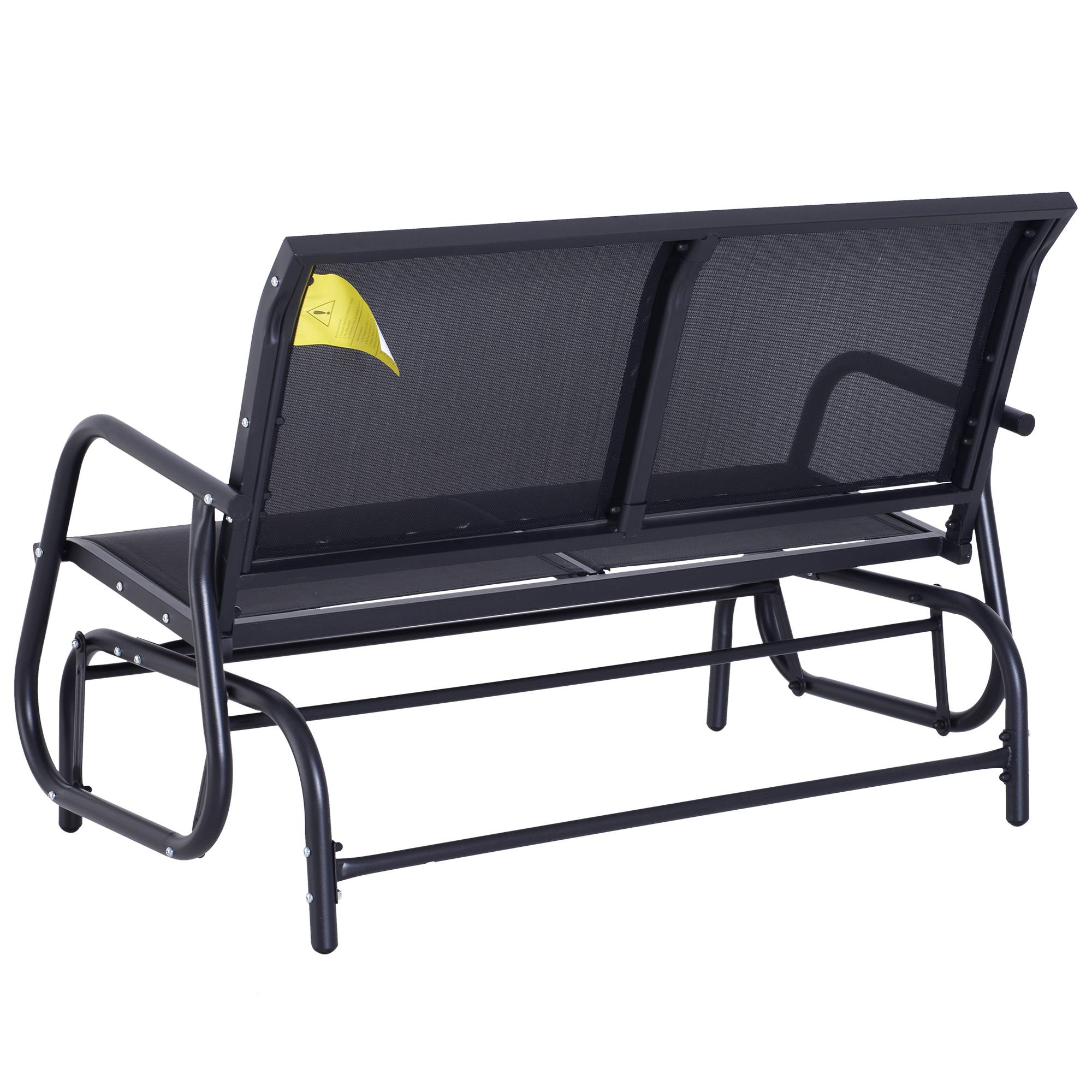 Outsunny - Banc à bascule de jardin 2 places design contemporain grand confort accoudoirs assise et dossier ergonomique acier textilène noir - Outsunny - Imagen 8
