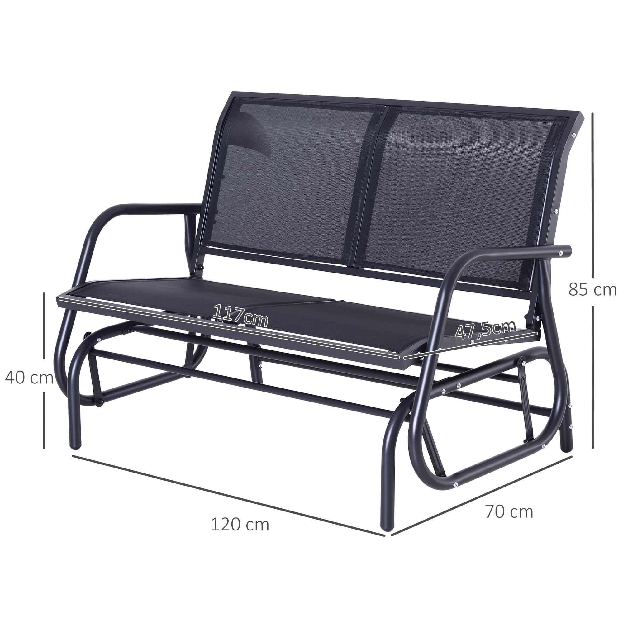 Outsunny - Banc à bascule de jardin 2 places design contemporain grand confort accoudoirs assise et dossier ergonomique acier textilène noir - Outsunny - Imagen 3