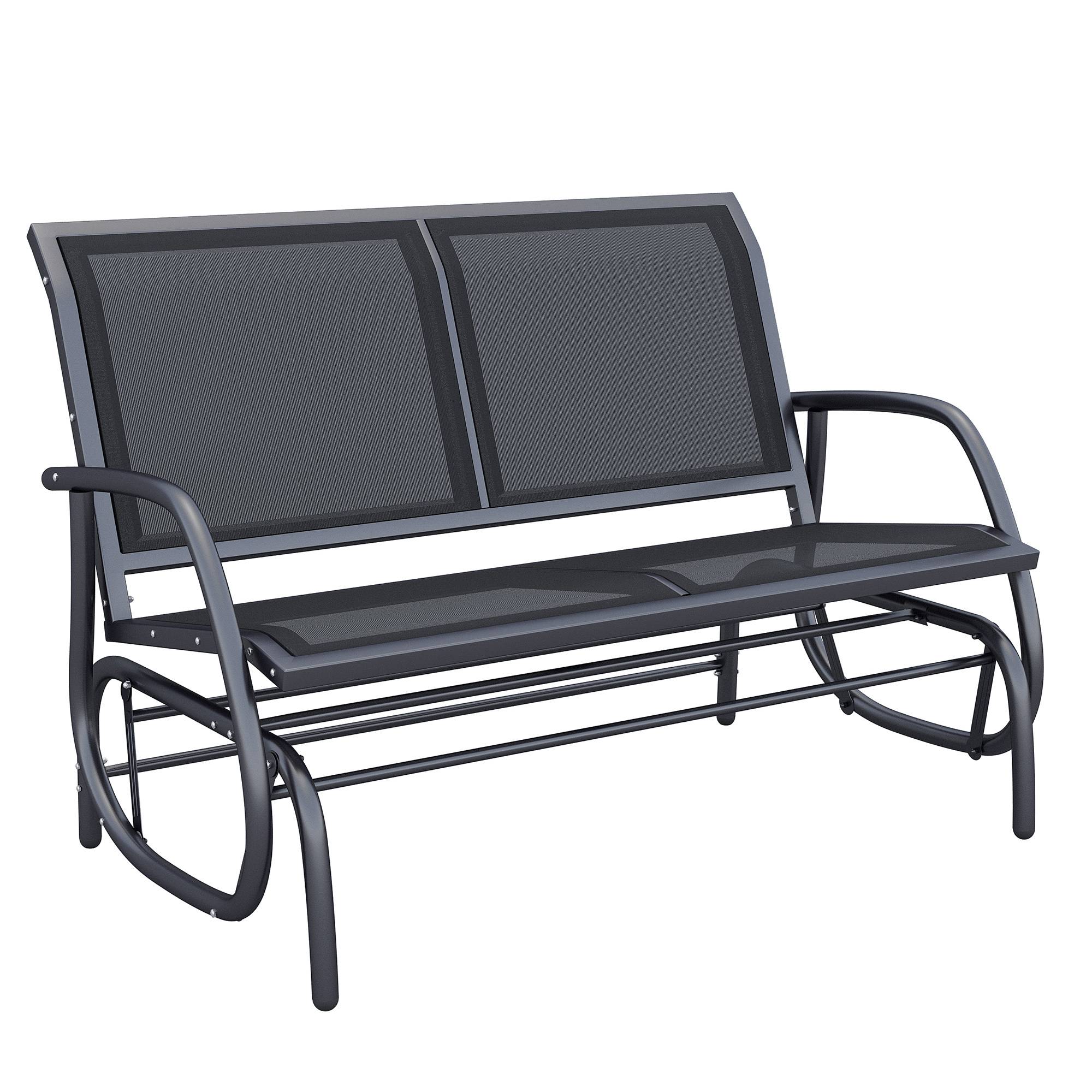 Outsunny - Banc à bascule de jardin 2 places design contemporain grand confort accoudoirs assise et dossier ergonomique acier textilène noir - Outsunny - Imagen 1