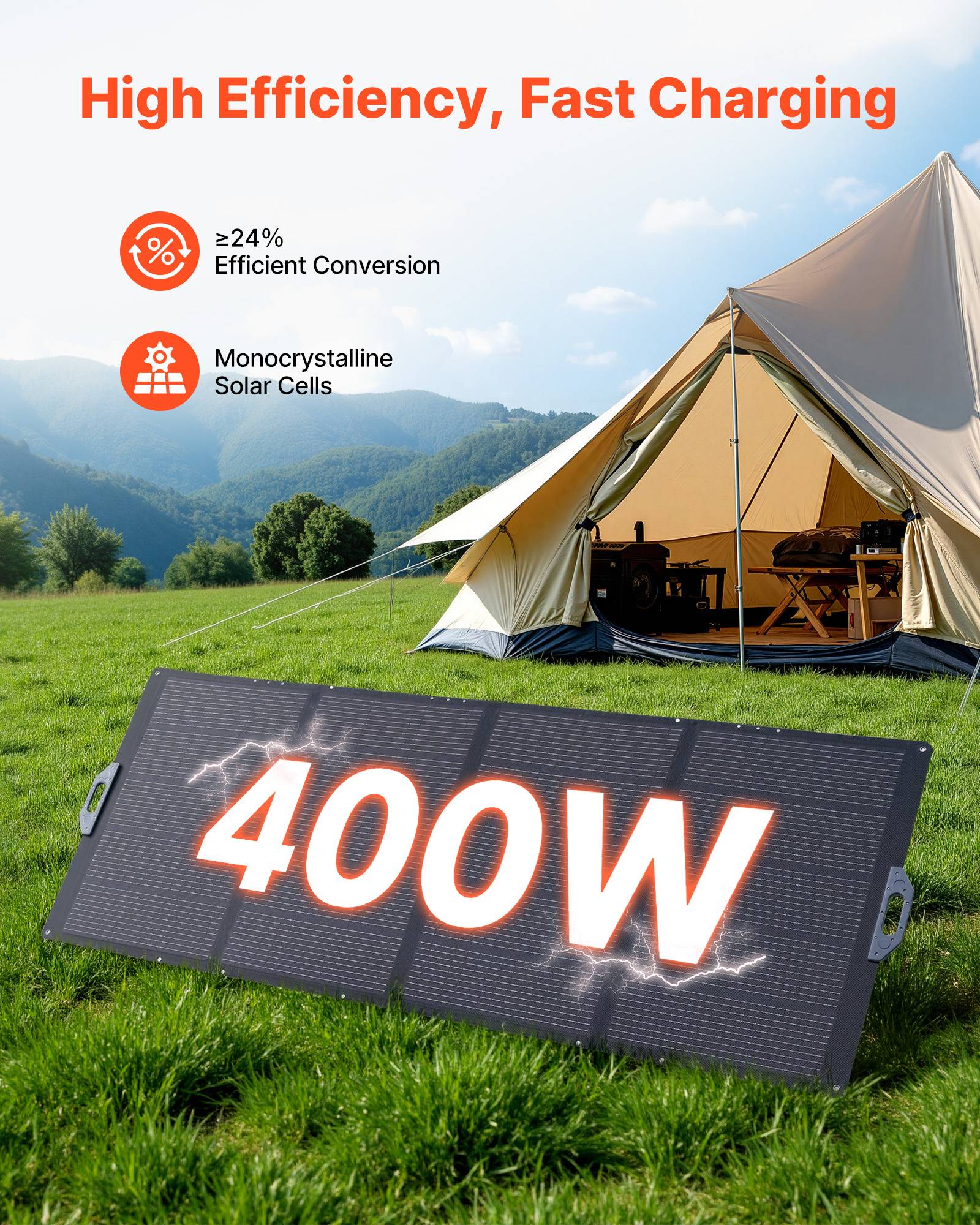 Vevor - VEVOR Panneau Solaire Portable Chargeur Solaire Pliable Monocristallin 400 W - Image 2