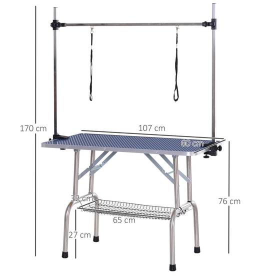 Table de toilettage chien intérieur 107 x 60 x 170 cm acier bleu - PANGIVO - Image 3