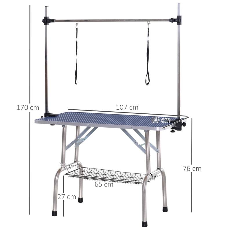 Table de toilettage chien intérieur 107 x 60 x 170 cm acier bleu - PANGIVO - Image 3