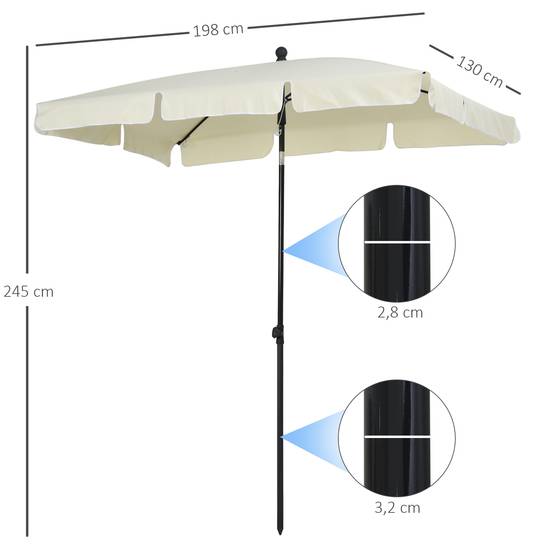 Parasol de jardin Parasol droit rectangulaire inclinable - 198x130x245cm Aluminium Beige fr277 - Image 5
