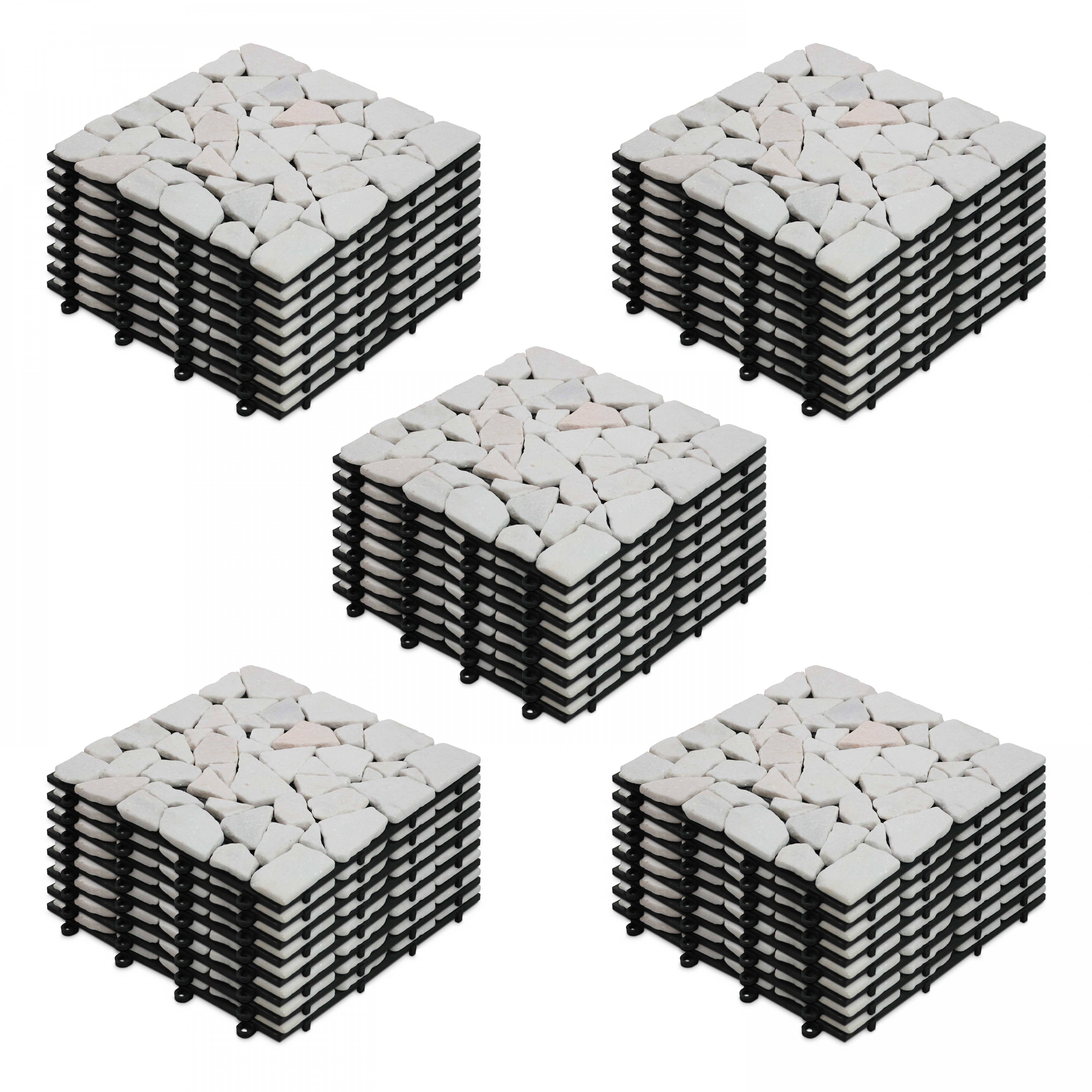 Oviala - Lot de 40 dalles clipsables en galet de marbre blanc - Oviala - Imagen 1