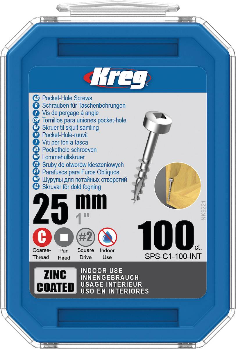 Vis à trous de poche Kreg 25 mm Revêtu de Zinc Pan-Head, Filetage épai - KREG - SPS-C1-100