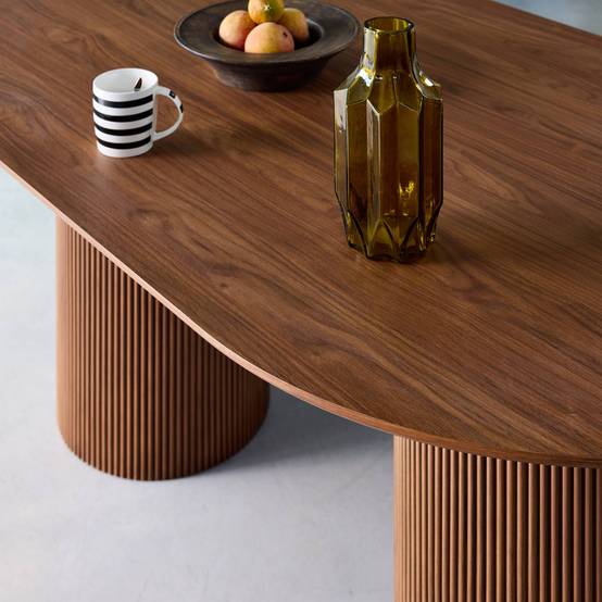 Table à manger oblongue décor bois sculpté 4-6 places. couleur noyer. 180cm | sweeek - Image 4
