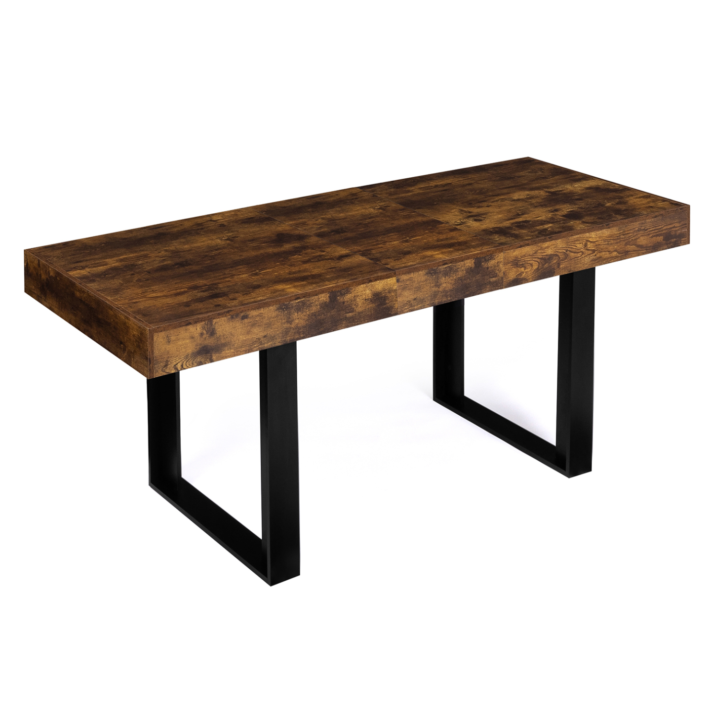 Table à manger extensible rectangle PHOENIX 4-8 personnes bois effet vieilli et noir 160-200 cm - Image 2