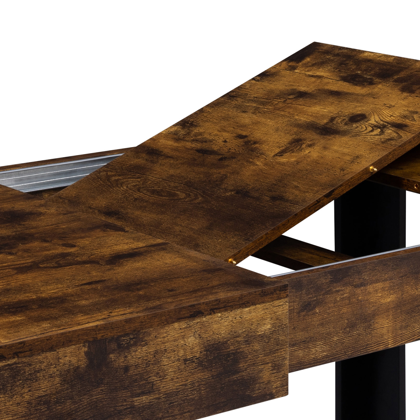 Table à manger extensible rectangle PHOENIX 4-8 personnes bois effet vieilli et noir 160-200 cm - Image 6